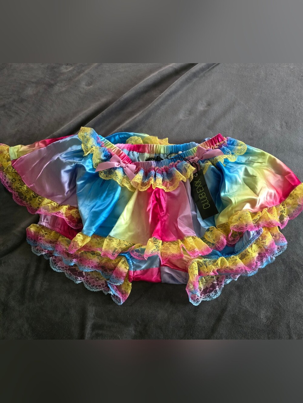 Club Exx Clown Clowncore Rainbow Ruffle Shorts Multicolor XL Satin Skort